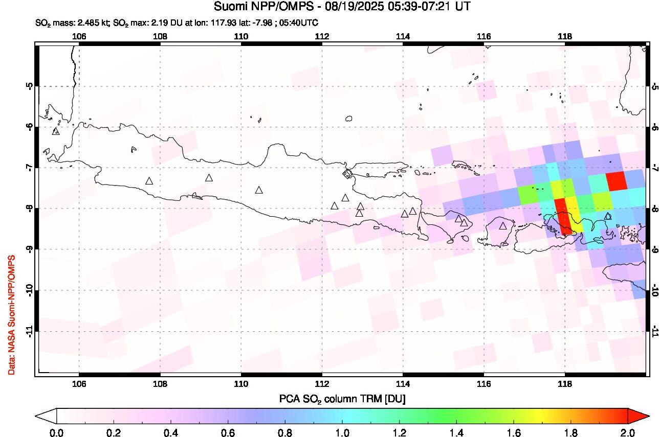 A sulfur dioxide image over Java, Indonesia on Aug 19, 2025.