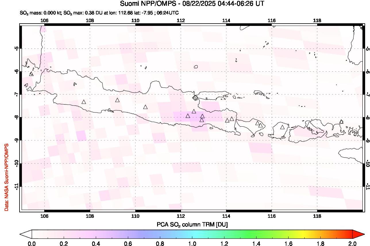 A sulfur dioxide image over Java, Indonesia on Aug 22, 2025.