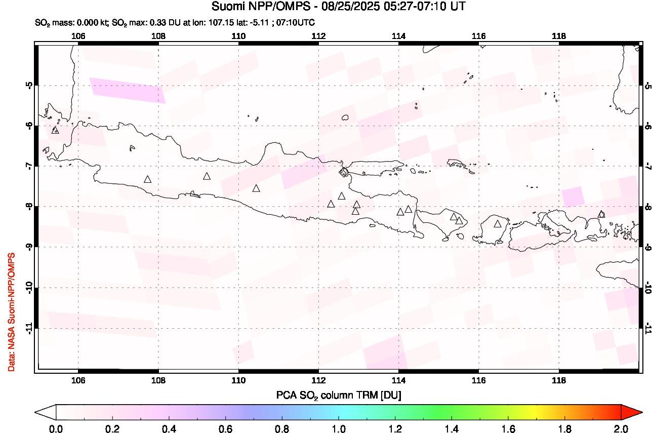 A sulfur dioxide image over Java, Indonesia on Aug 25, 2025.