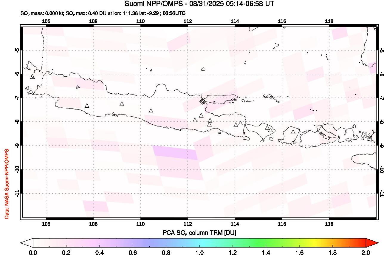 A sulfur dioxide image over Java, Indonesia on Aug 31, 2025.
