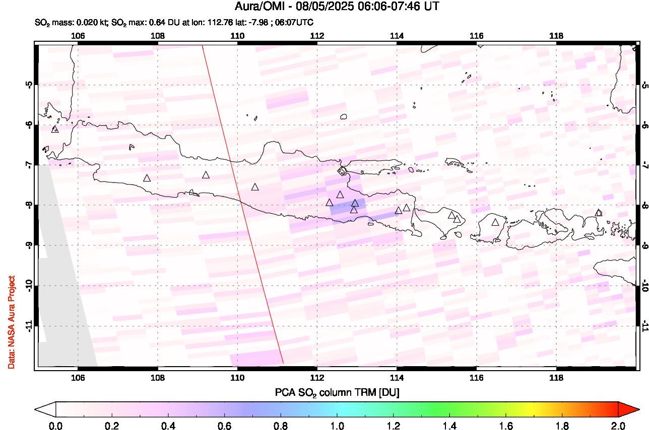 A sulfur dioxide image over Java, Indonesia on Aug 05, 2025.