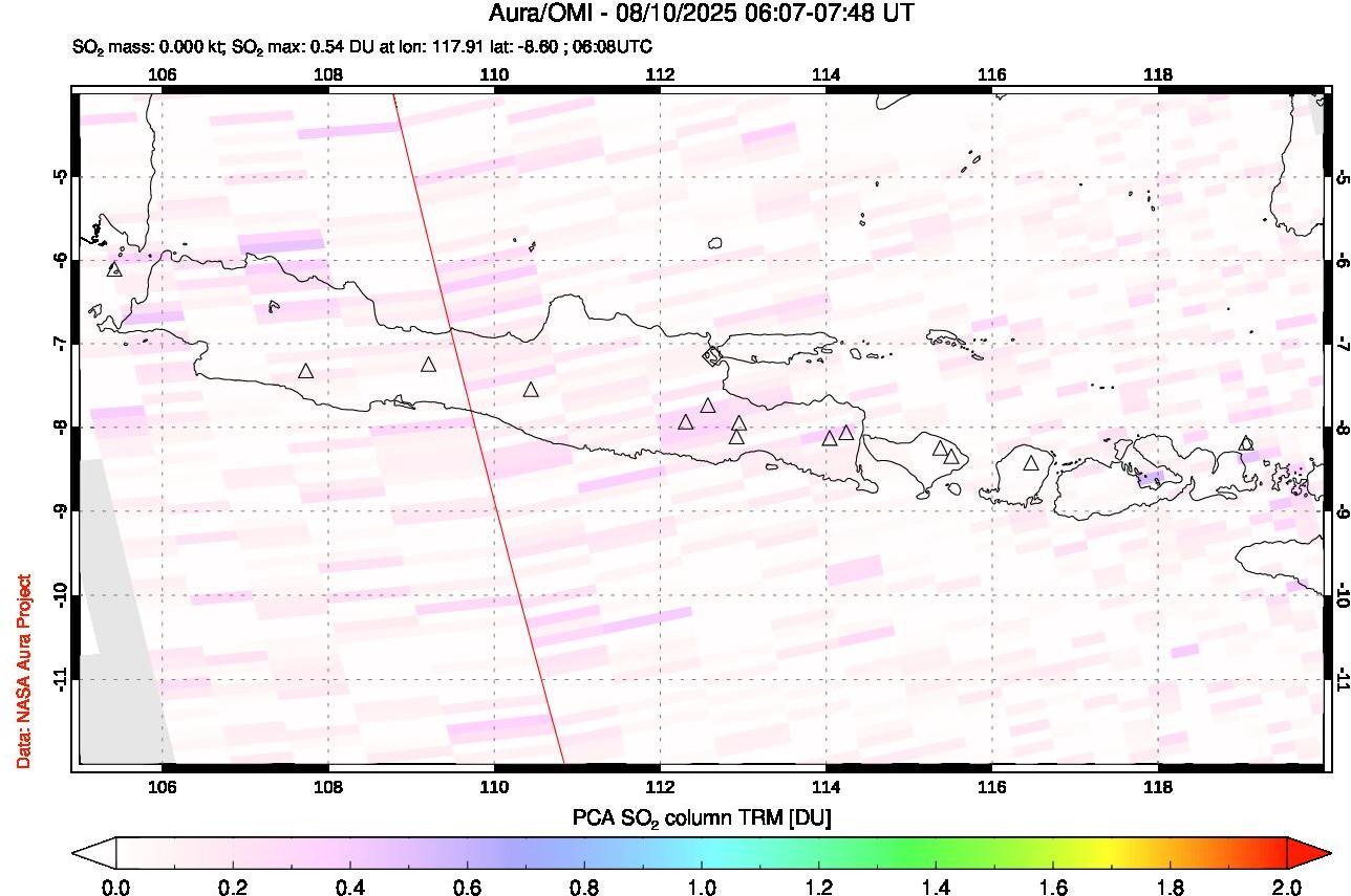 A sulfur dioxide image over Java, Indonesia on Aug 10, 2025.