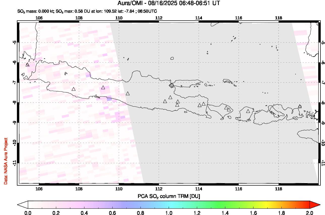A sulfur dioxide image over Java, Indonesia on Aug 16, 2025.