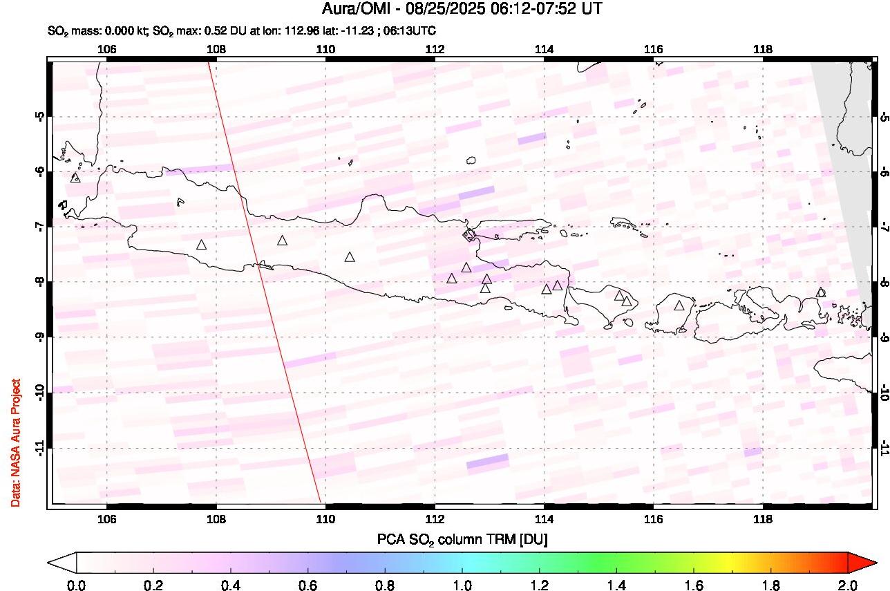 A sulfur dioxide image over Java, Indonesia on Aug 25, 2025.