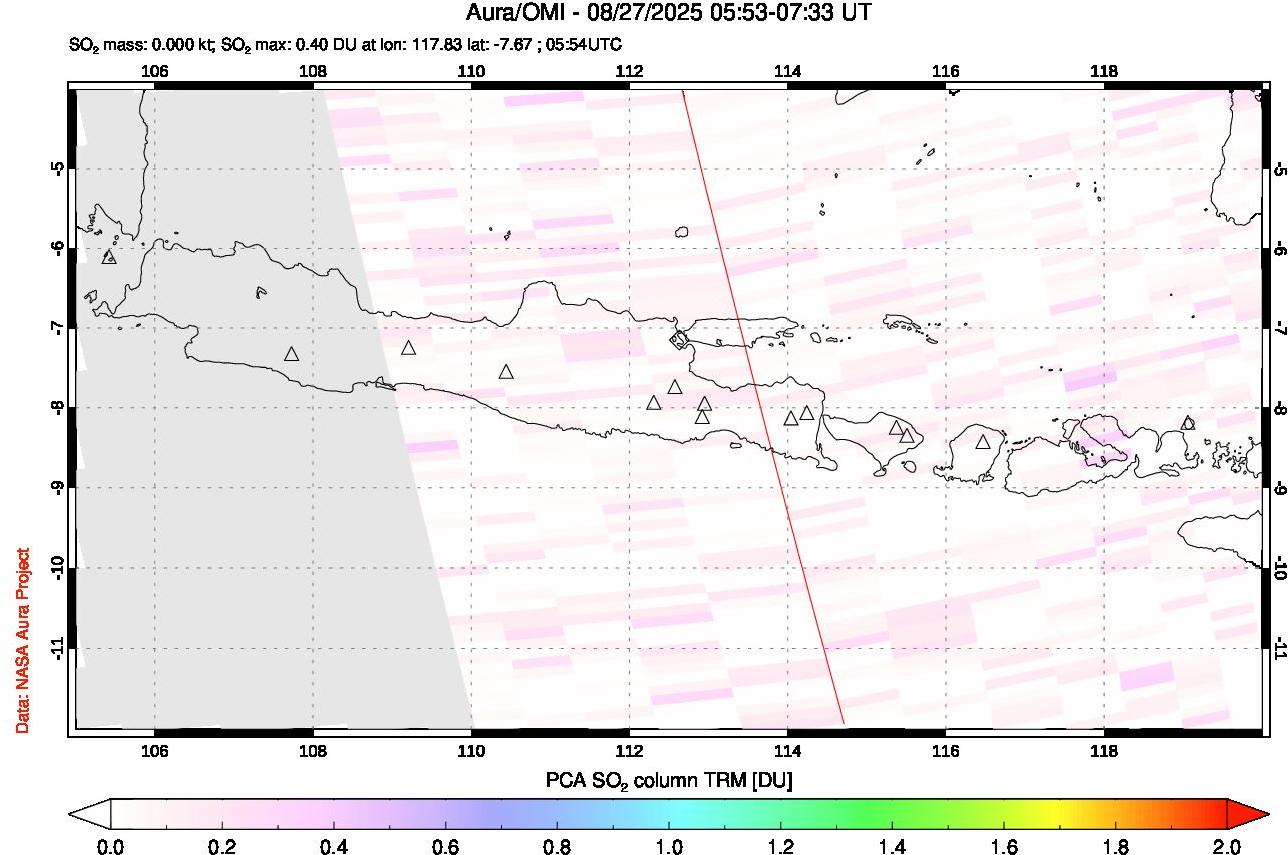 A sulfur dioxide image over Java, Indonesia on Aug 27, 2025.