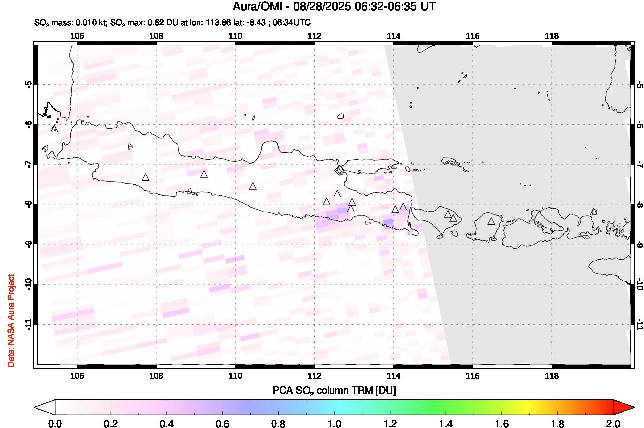 A sulfur dioxide image over Java, Indonesia on Aug 28, 2025.