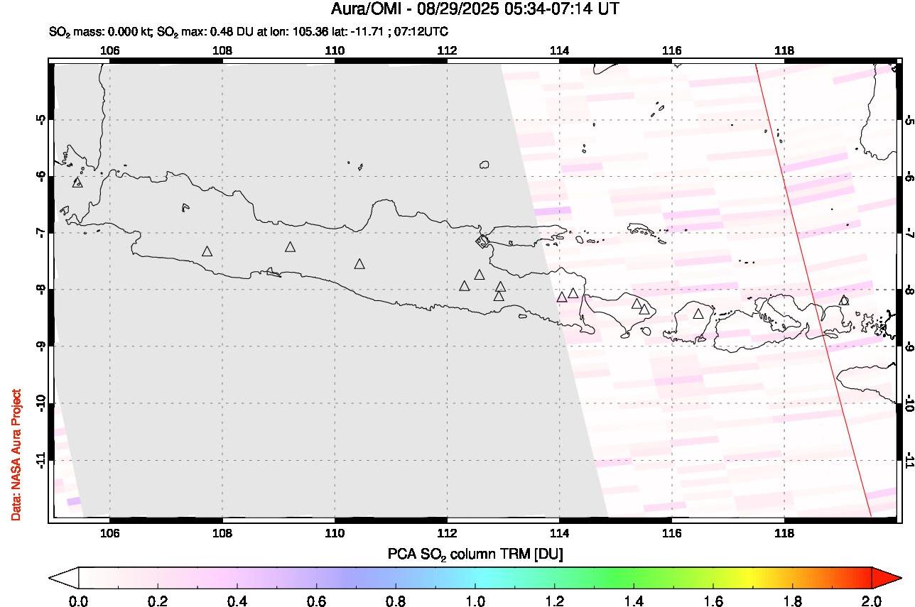 A sulfur dioxide image over Java, Indonesia on Aug 29, 2025.