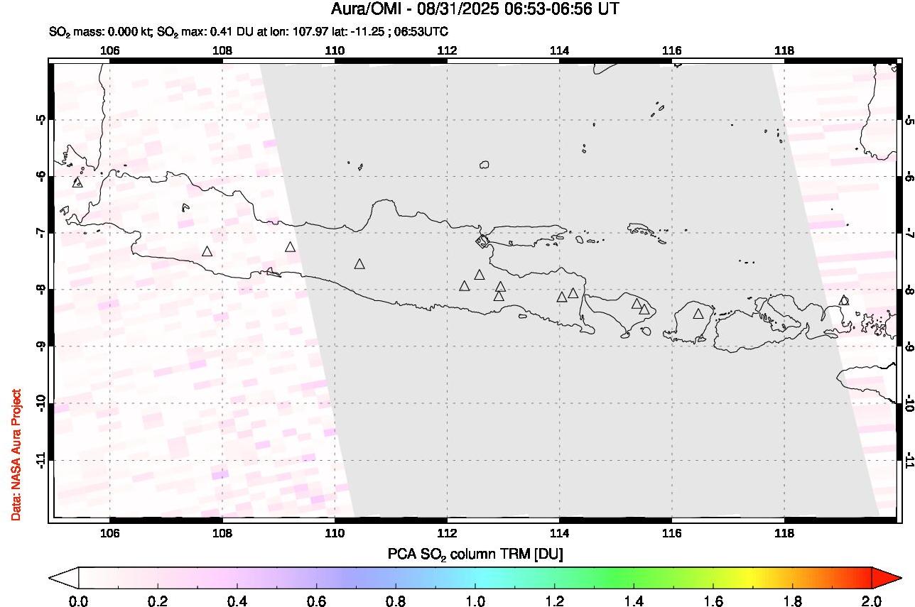 A sulfur dioxide image over Java, Indonesia on Aug 31, 2025.