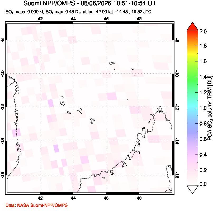 A sulfur dioxide image over Comoro Islands on Aug 06, 2026.