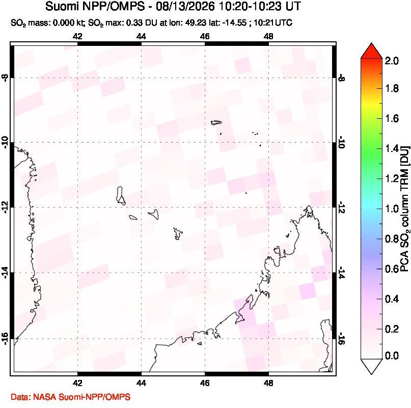 A sulfur dioxide image over Comoro Islands on Aug 13, 2026.