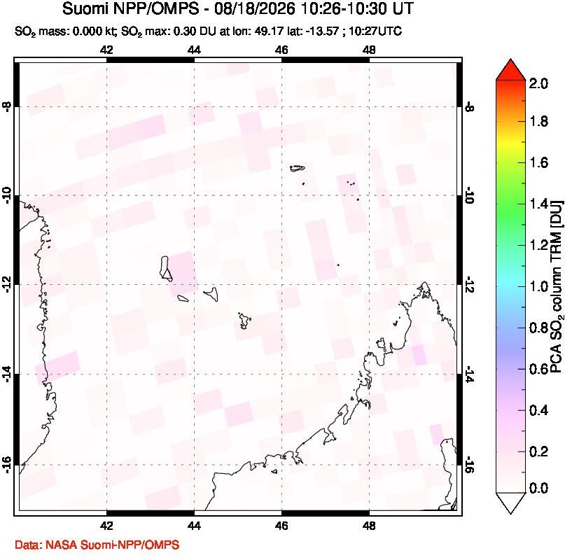 A sulfur dioxide image over Comoro Islands on Aug 18, 2026.