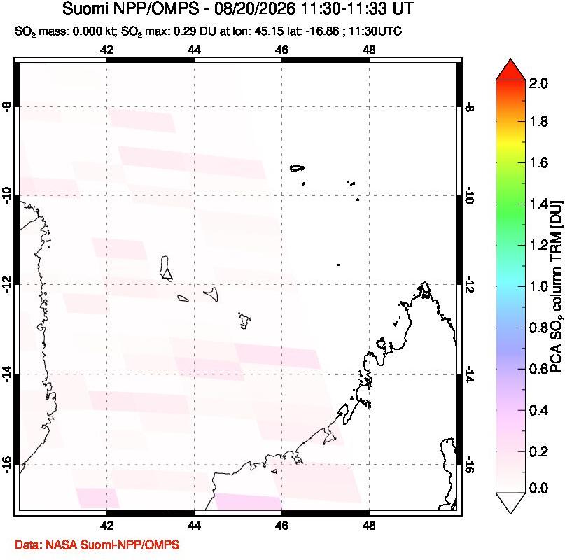 A sulfur dioxide image over Comoro Islands on Aug 20, 2026.