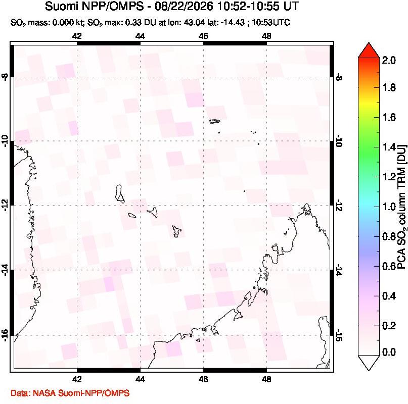 A sulfur dioxide image over Comoro Islands on Aug 22, 2026.