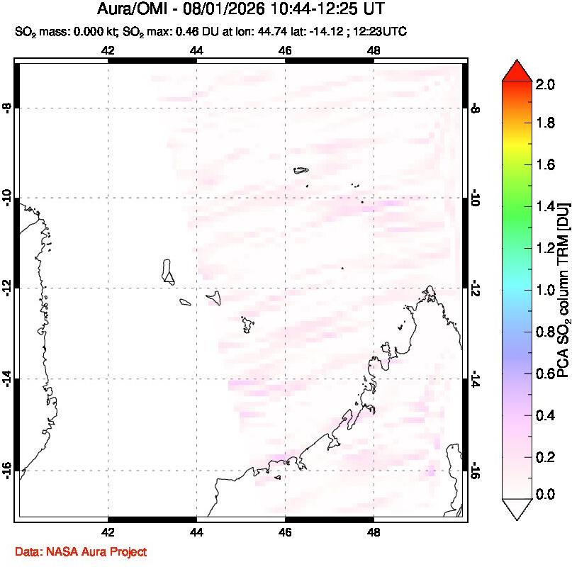 A sulfur dioxide image over Comoro Islands on Aug 01, 2026.