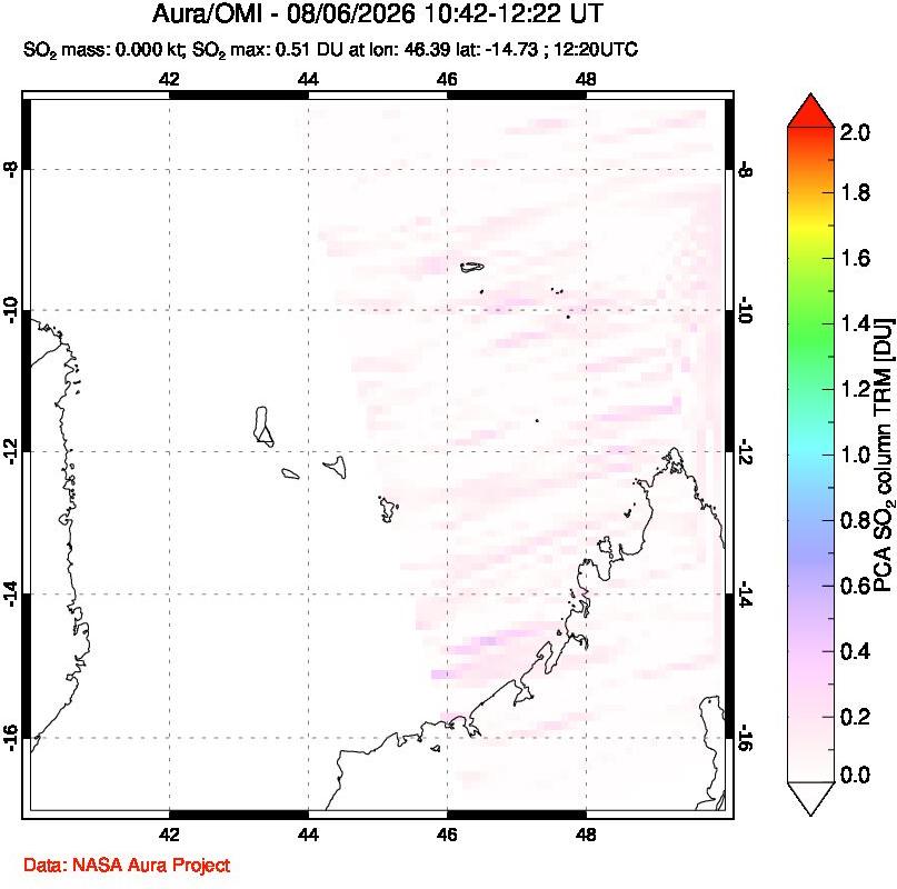 A sulfur dioxide image over Comoro Islands on Aug 06, 2026.