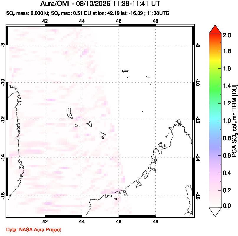 A sulfur dioxide image over Comoro Islands on Aug 10, 2026.