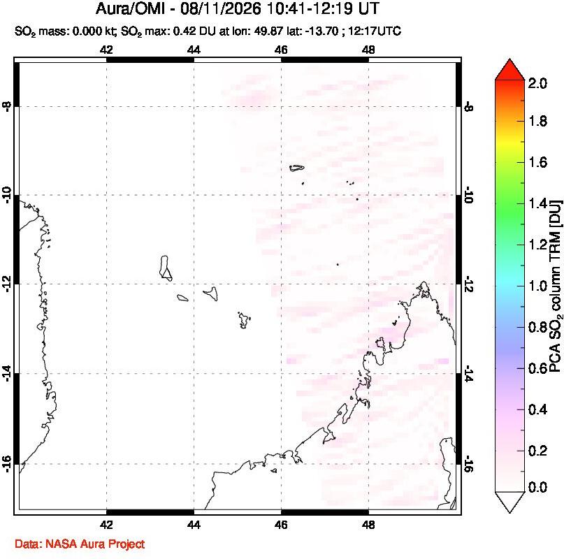 A sulfur dioxide image over Comoro Islands on Aug 11, 2026.