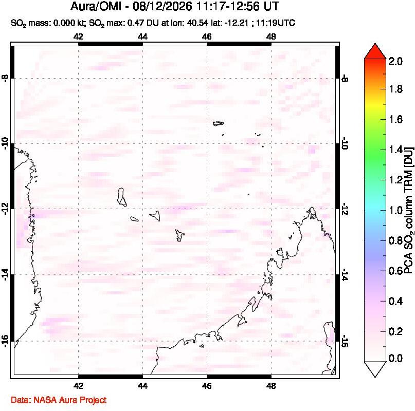 A sulfur dioxide image over Comoro Islands on Aug 12, 2026.