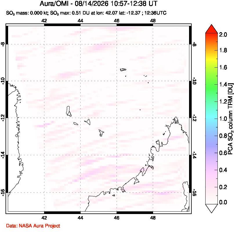 A sulfur dioxide image over Comoro Islands on Aug 14, 2026.