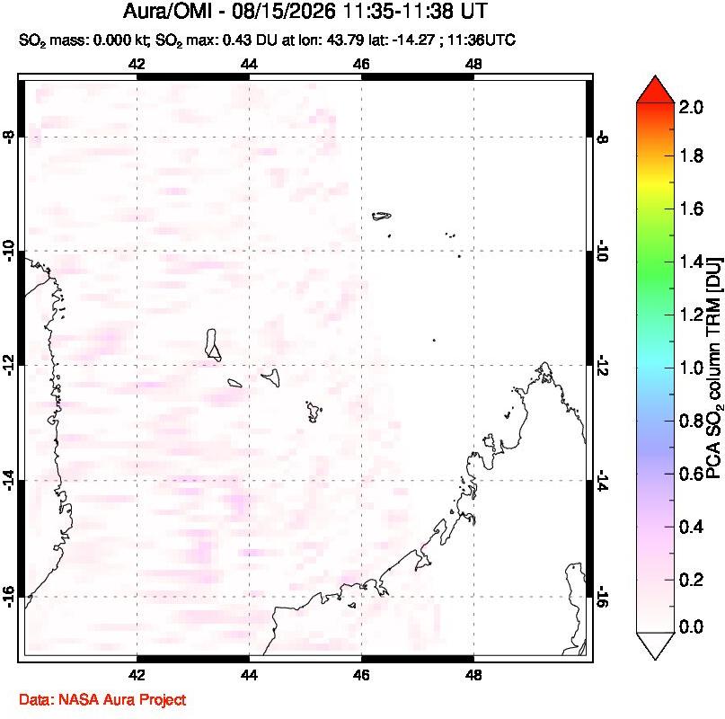 A sulfur dioxide image over Comoro Islands on Aug 15, 2026.