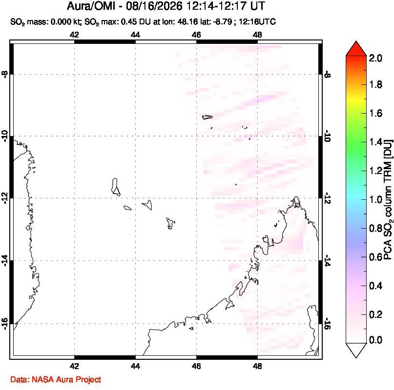 A sulfur dioxide image over Comoro Islands on Aug 16, 2026.