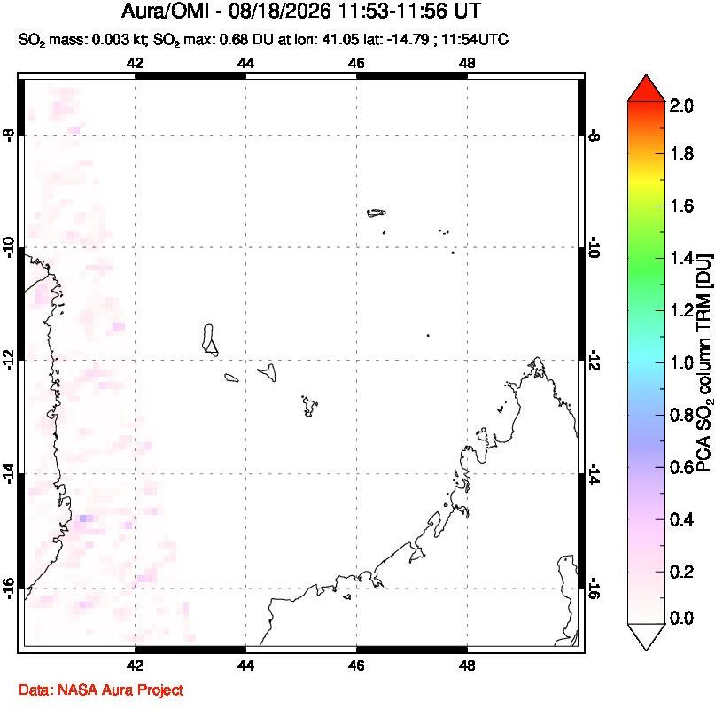 A sulfur dioxide image over Comoro Islands on Aug 18, 2026.