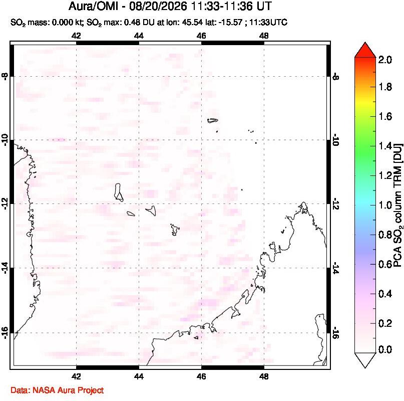 A sulfur dioxide image over Comoro Islands on Aug 20, 2026.