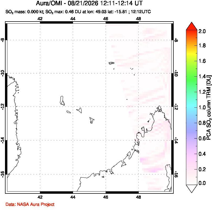 A sulfur dioxide image over Comoro Islands on Aug 21, 2026.