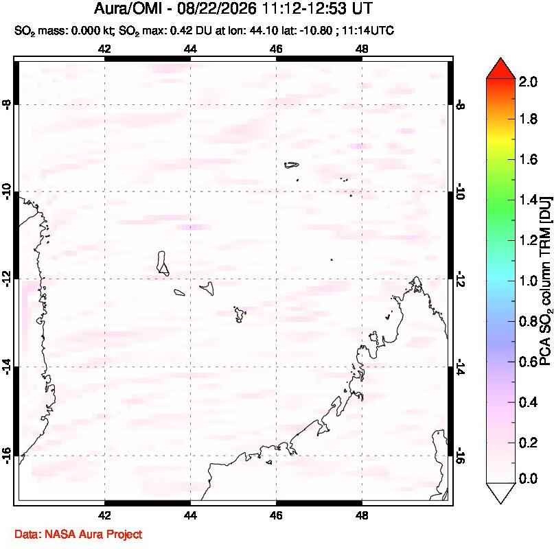 A sulfur dioxide image over Comoro Islands on Aug 22, 2026.