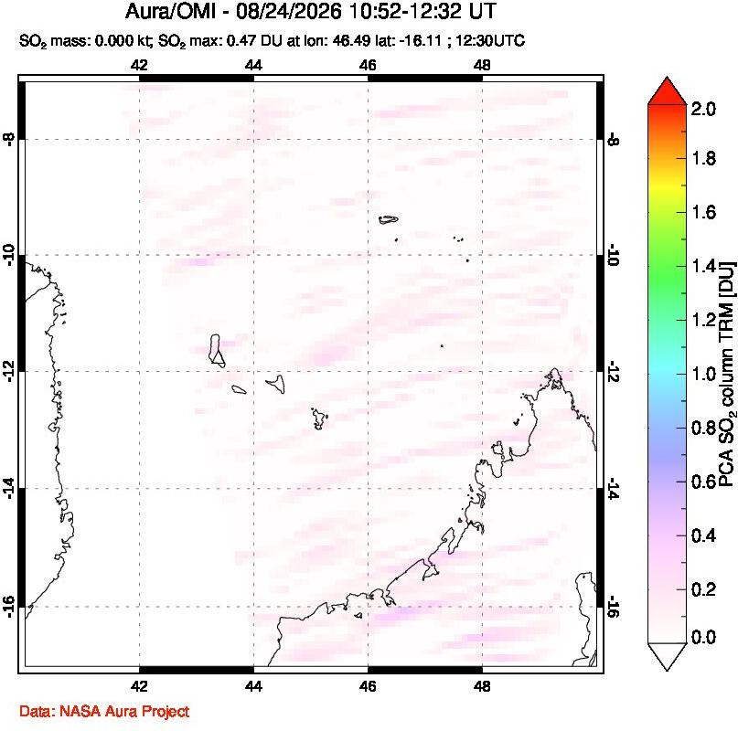 A sulfur dioxide image over Comoro Islands on Aug 24, 2026.
