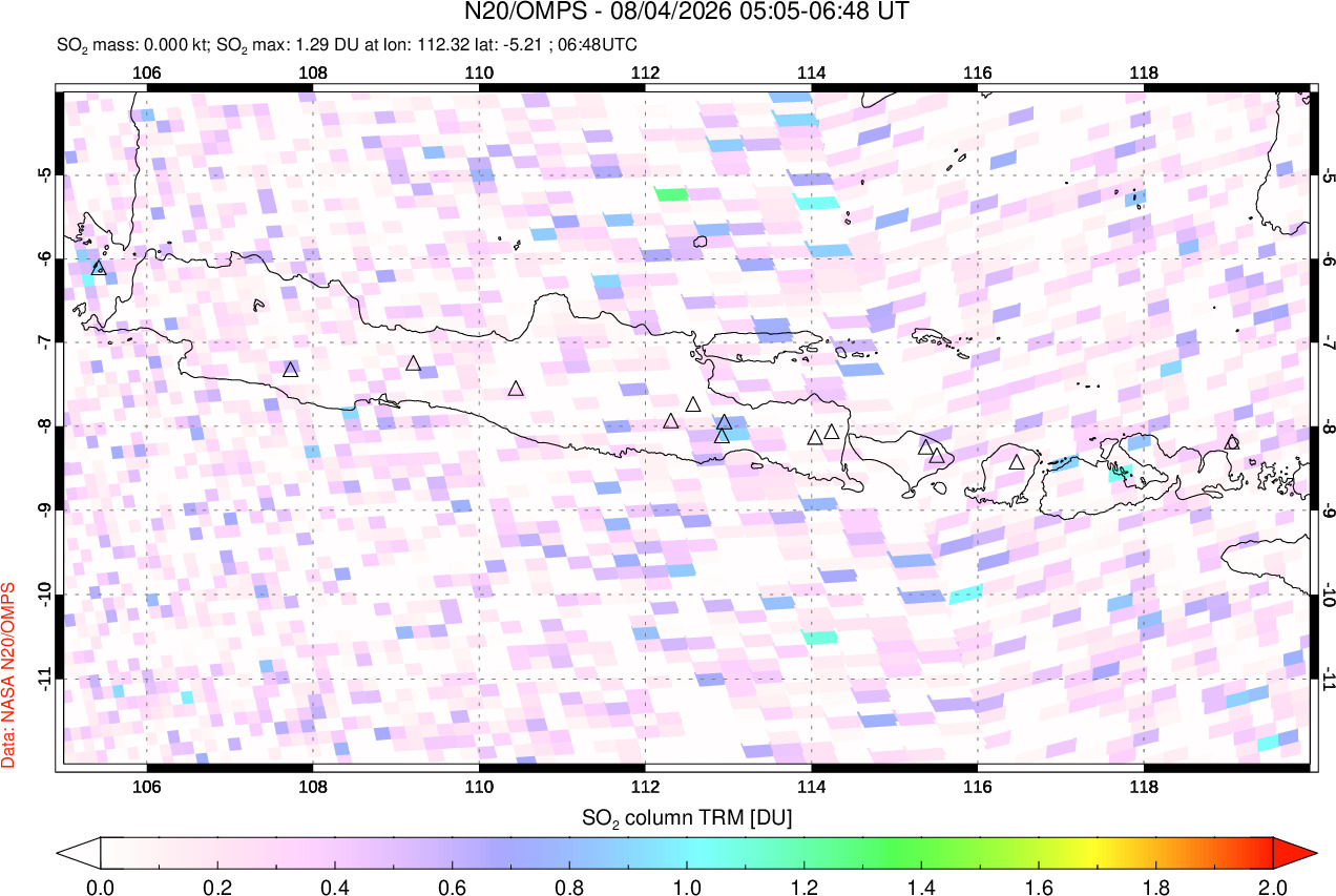 A sulfur dioxide image over Java, Indonesia on Aug 04, 2026.
