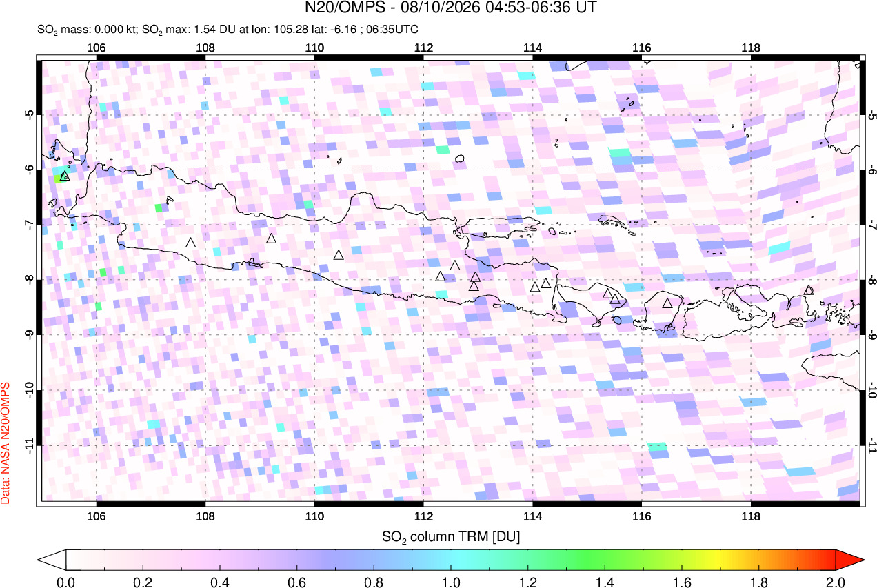 A sulfur dioxide image over Java, Indonesia on Aug 10, 2026.
