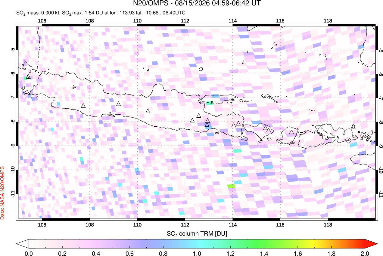 A sulfur dioxide image over Java, Indonesia on Aug 15, 2026.