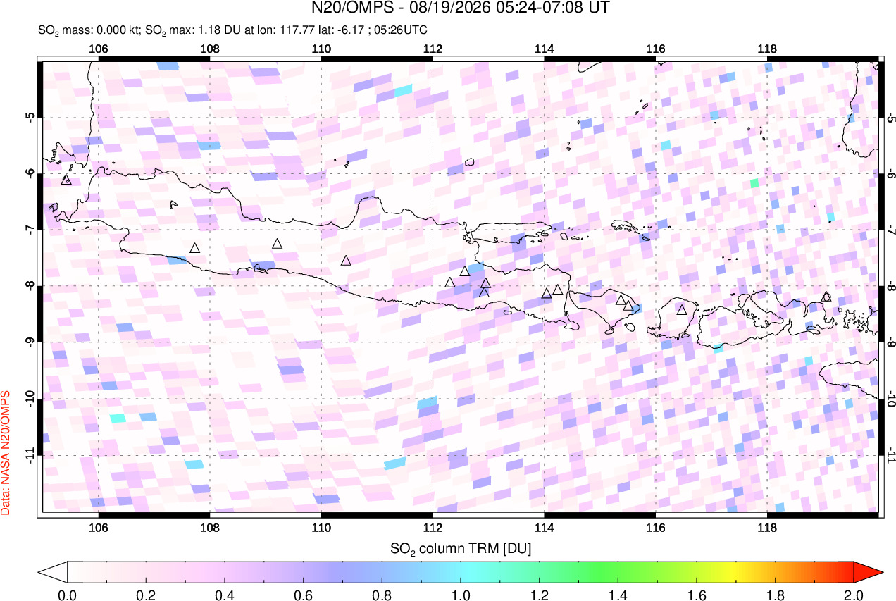 A sulfur dioxide image over Java, Indonesia on Aug 19, 2026.