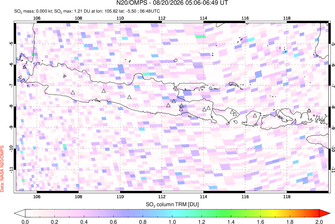 A sulfur dioxide image over Java, Indonesia on Aug 20, 2026.