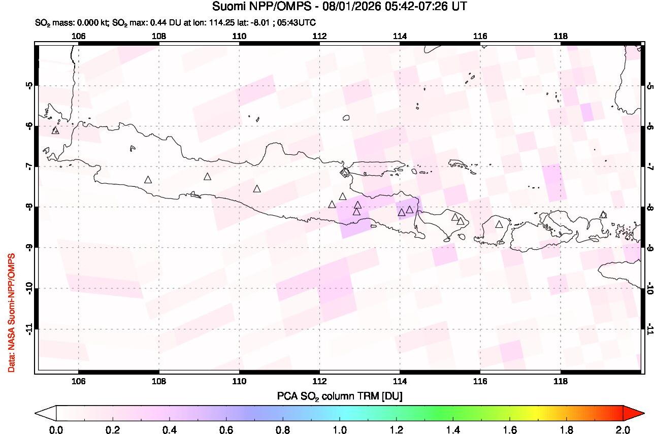 A sulfur dioxide image over Java, Indonesia on Aug 01, 2026.