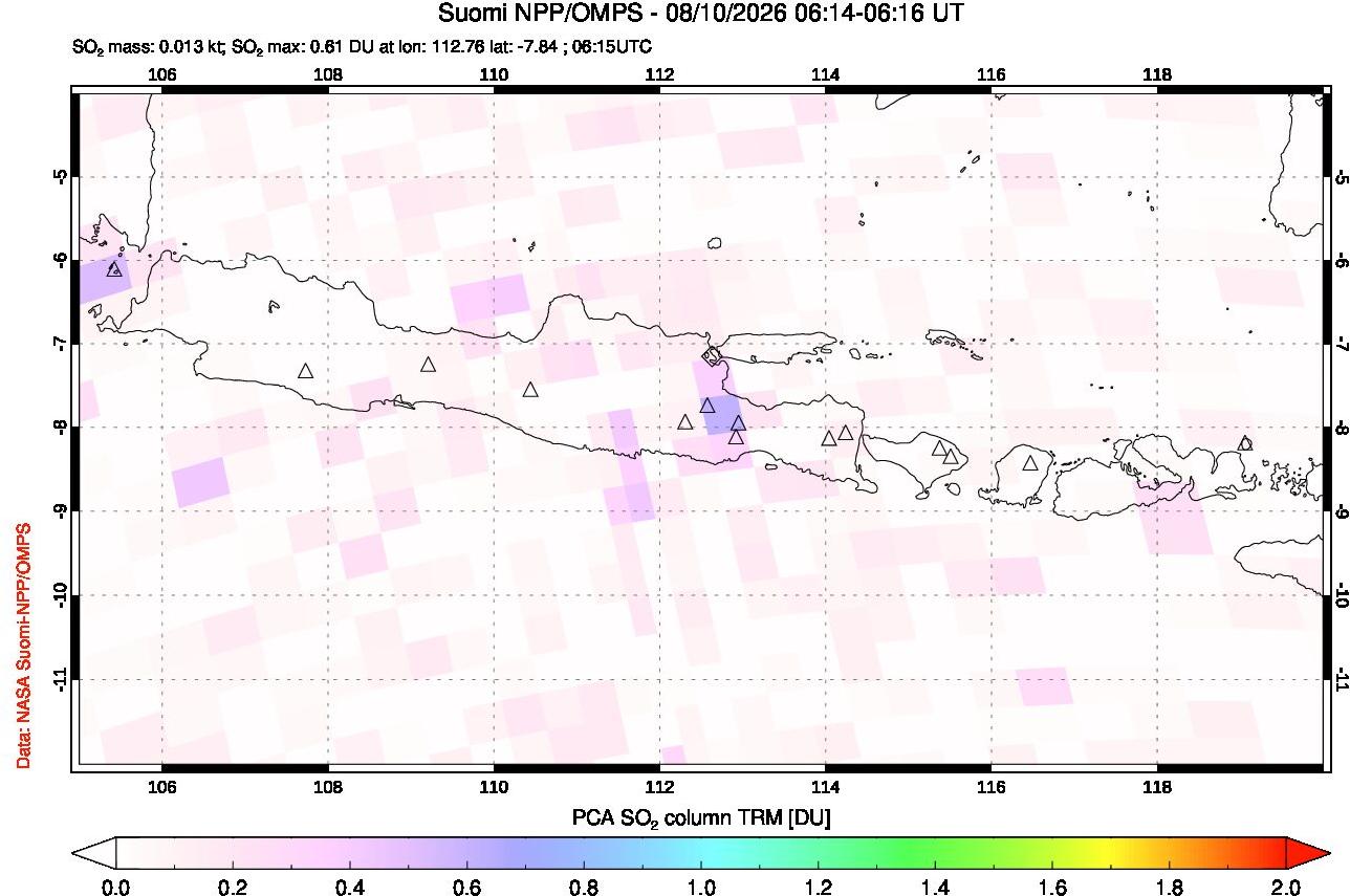 A sulfur dioxide image over Java, Indonesia on Aug 10, 2026.
