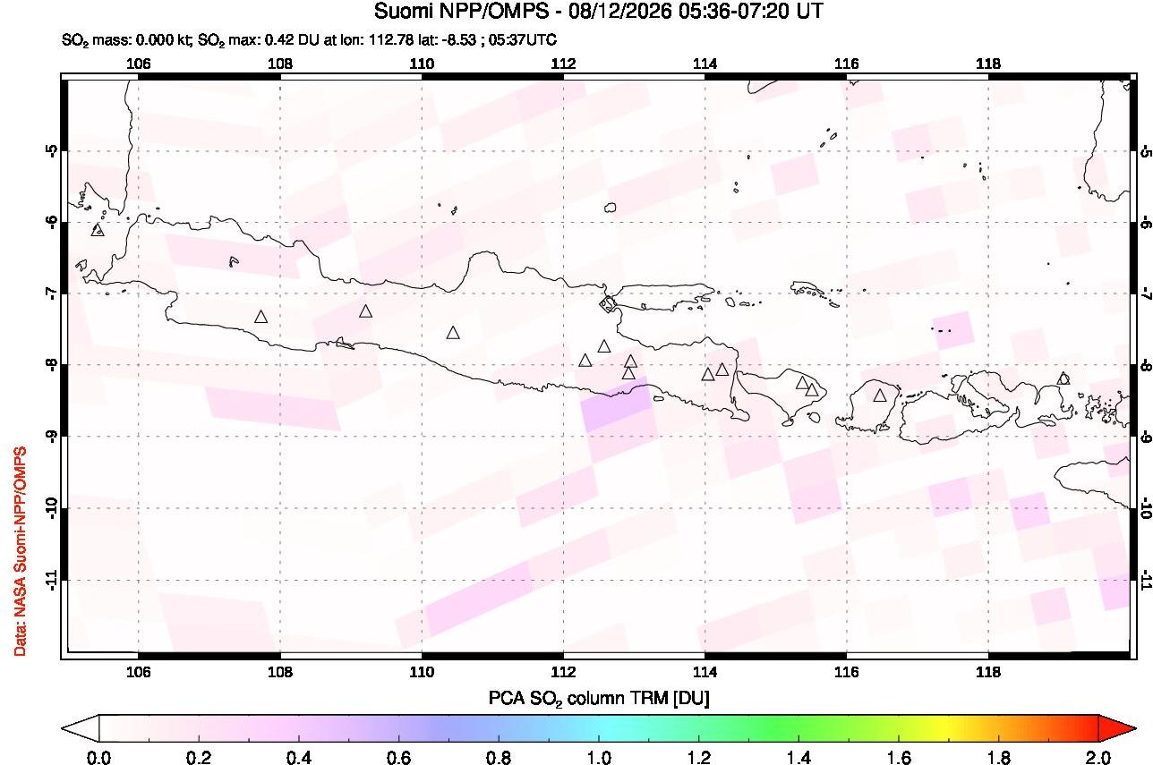 A sulfur dioxide image over Java, Indonesia on Aug 12, 2026.