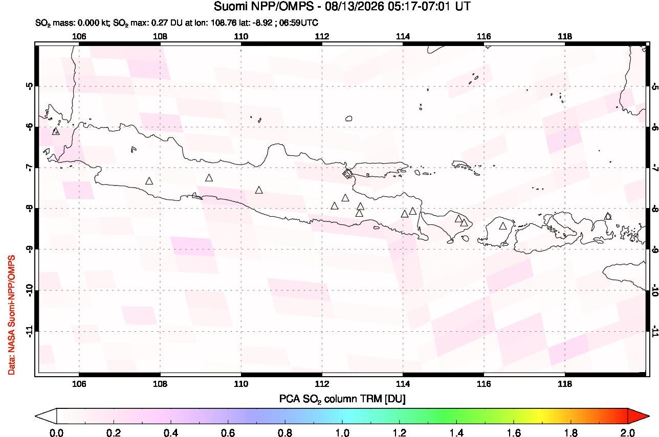 A sulfur dioxide image over Java, Indonesia on Aug 13, 2026.