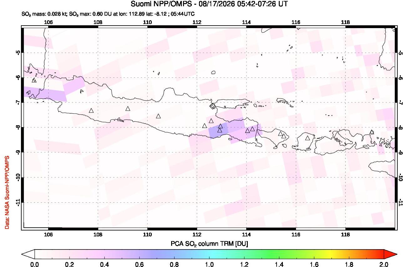 A sulfur dioxide image over Java, Indonesia on Aug 17, 2026.