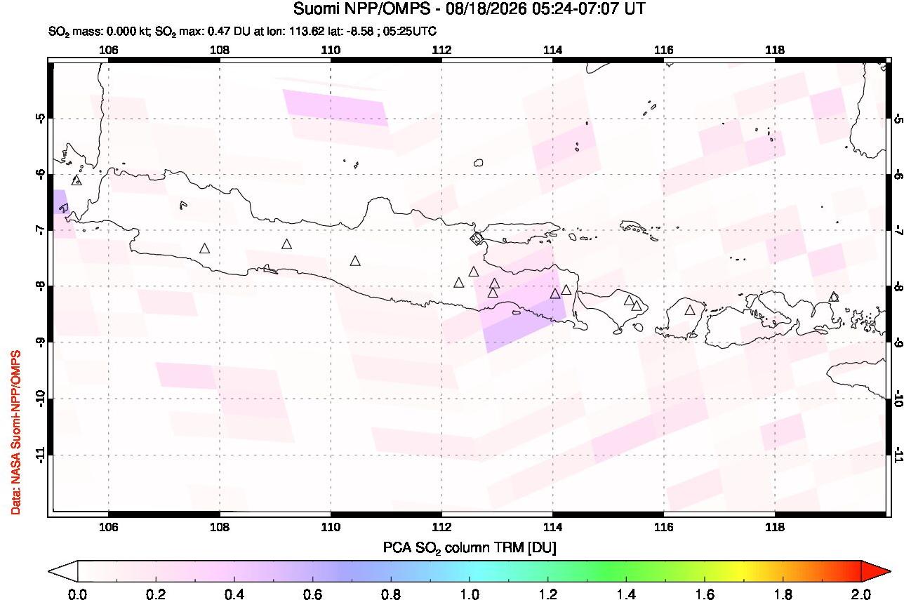 A sulfur dioxide image over Java, Indonesia on Aug 18, 2026.