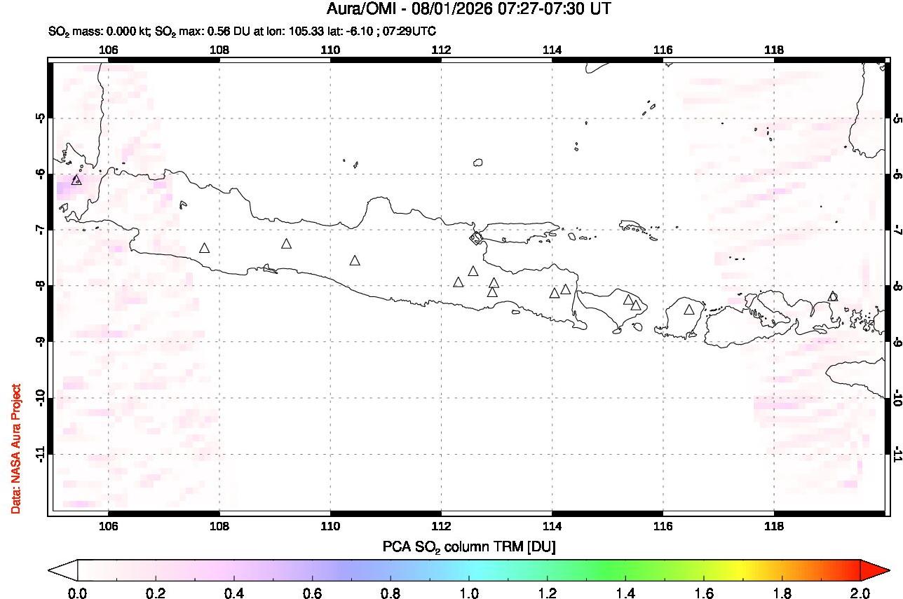 A sulfur dioxide image over Java, Indonesia on Aug 01, 2026.