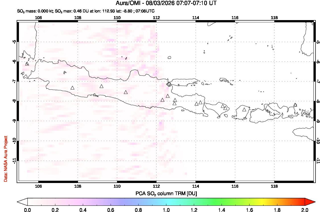 A sulfur dioxide image over Java, Indonesia on Aug 03, 2026.