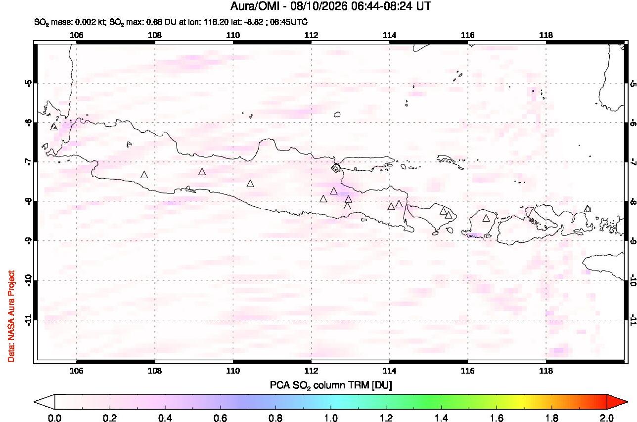 A sulfur dioxide image over Java, Indonesia on Aug 10, 2026.
