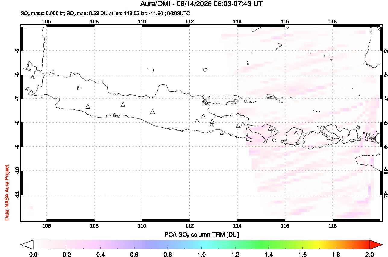 A sulfur dioxide image over Java, Indonesia on Aug 14, 2026.