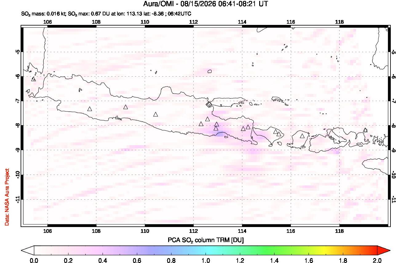 A sulfur dioxide image over Java, Indonesia on Aug 15, 2026.