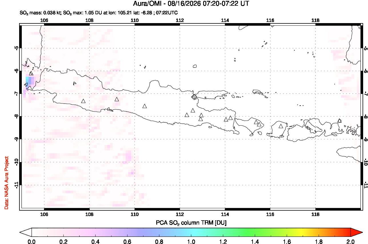A sulfur dioxide image over Java, Indonesia on Aug 16, 2026.