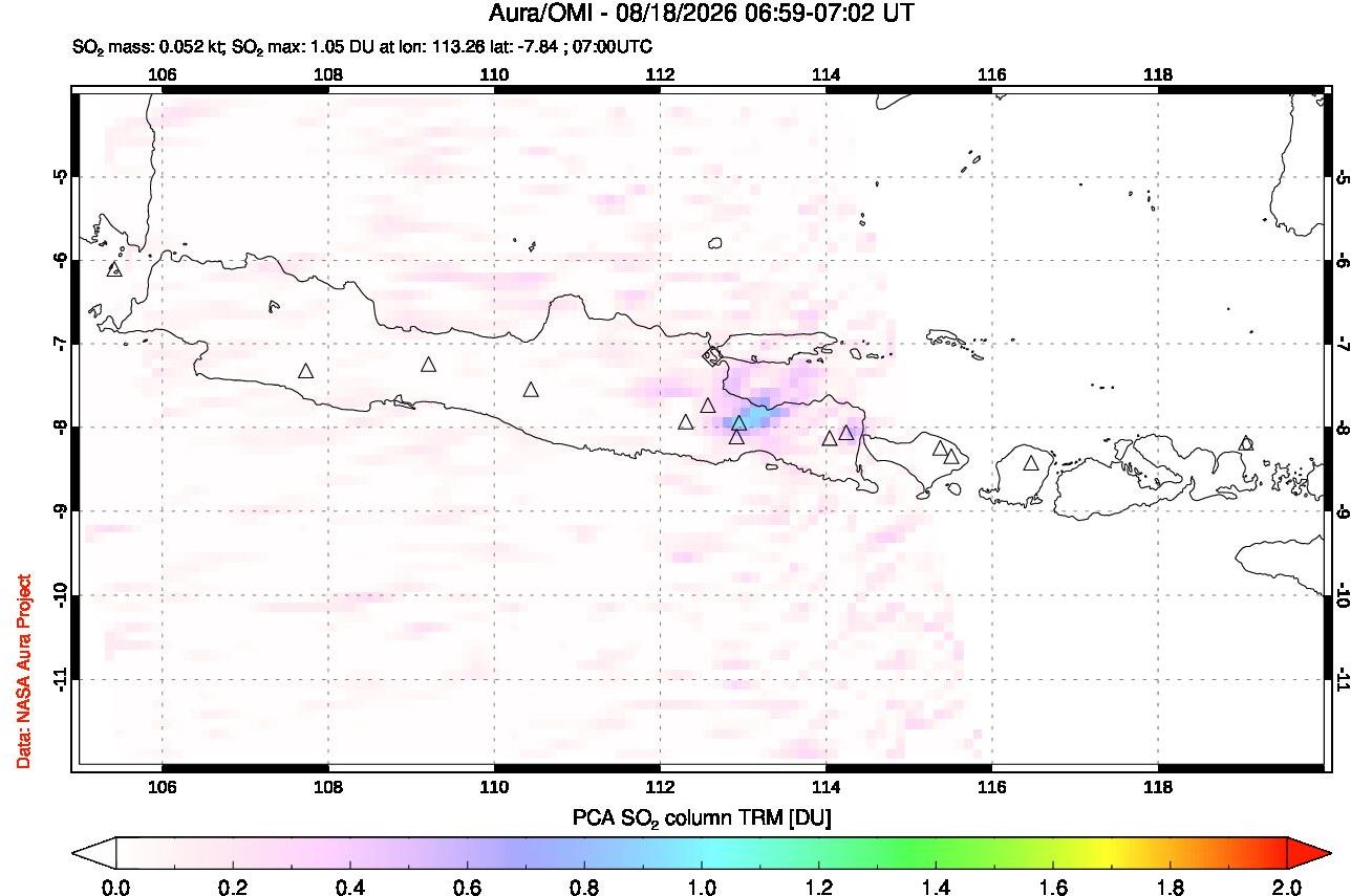 A sulfur dioxide image over Java, Indonesia on Aug 18, 2026.