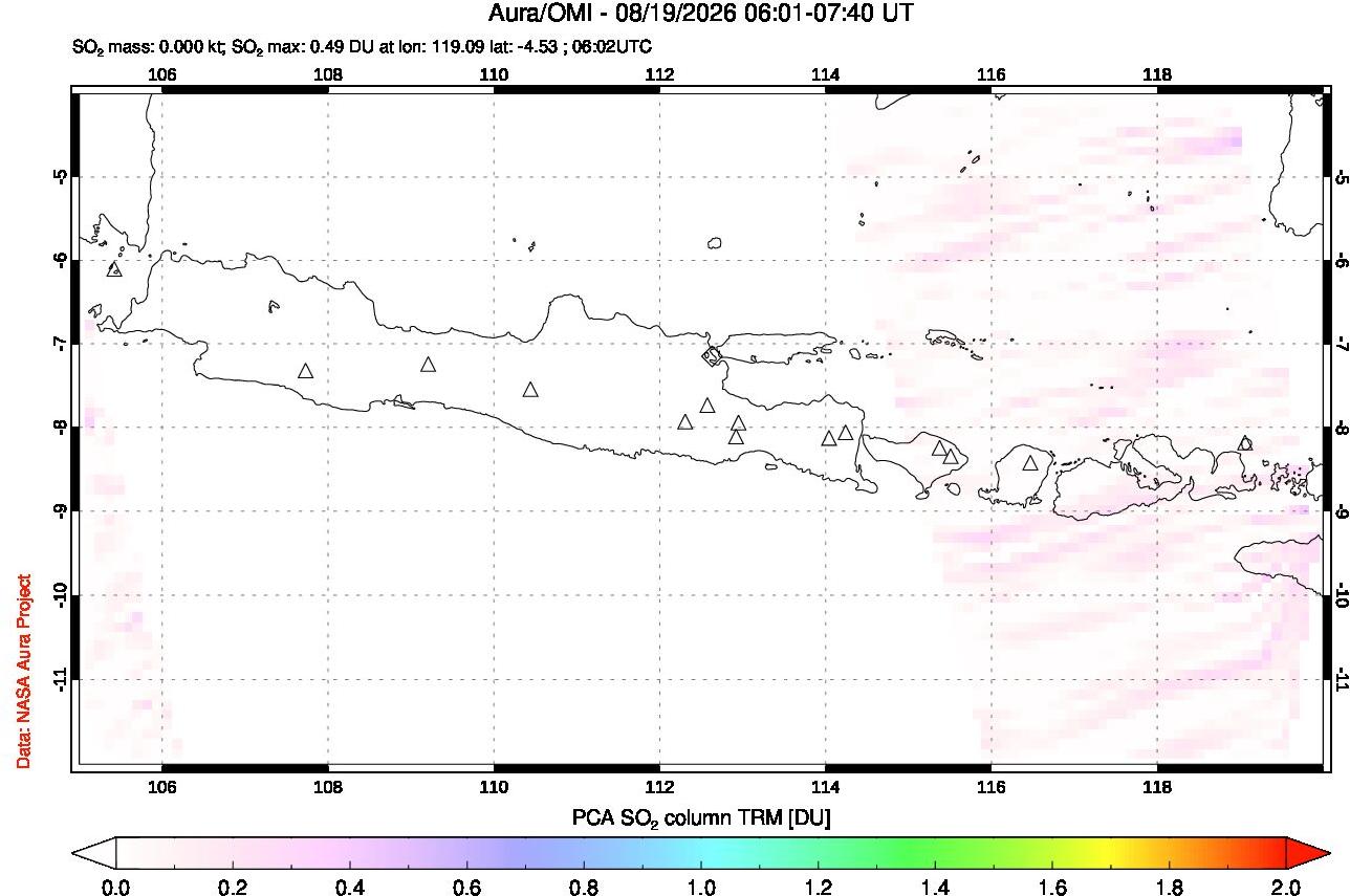 A sulfur dioxide image over Java, Indonesia on Aug 19, 2026.