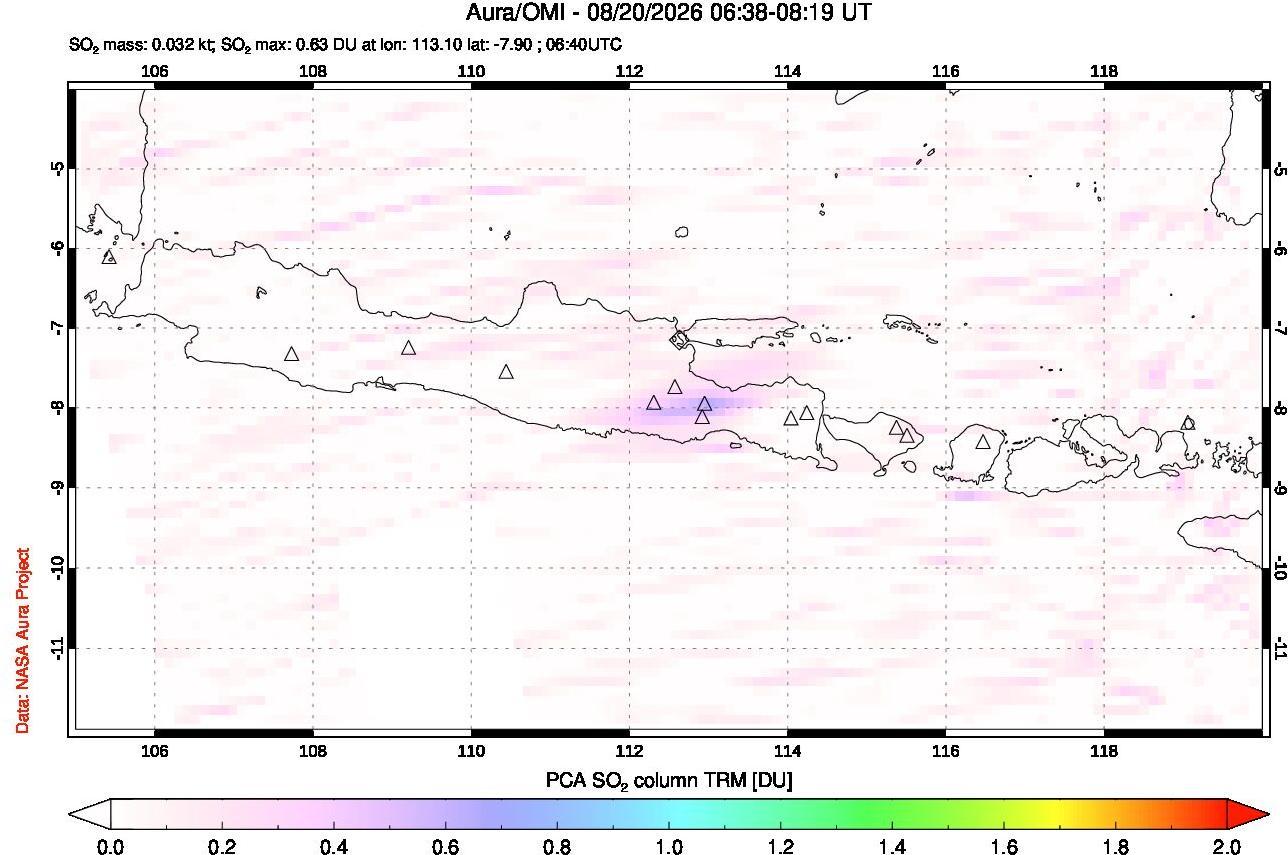 A sulfur dioxide image over Java, Indonesia on Aug 20, 2026.